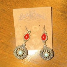 Lucky Brand Silver Tone Metal Red Teardrop Da...