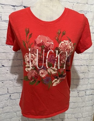 LUCKY BRAND Lucky Paradise Flower Red graphic tee cotton blend Size Small
