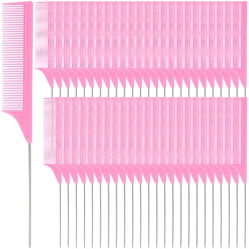 50 Pcs Rat Tail Comb Steel Pin Parting Comb Hair Braiding Fine Tooth Pintail