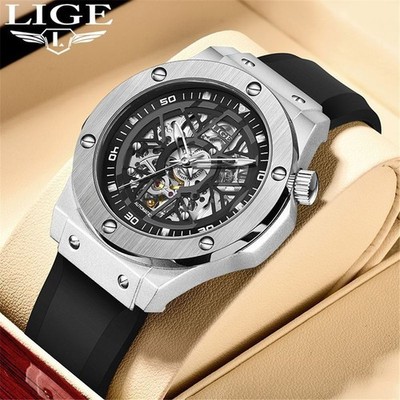 LIGE Men Automatic Watch Mechanical Business Wristwatch Male Skeleton Watches