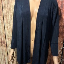 Chico's Travelers Blue/black Slinky Knit Open Front 3/4 Sleeve Cardigan Jacket