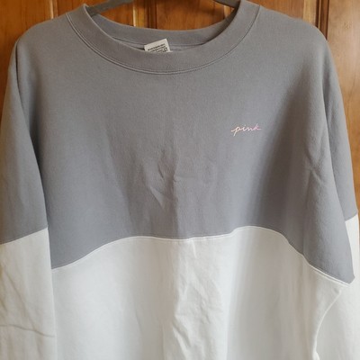 PINK Victoria's Secret Large Sweatshirt Womens Grey Colorblock Love Pink Graphic