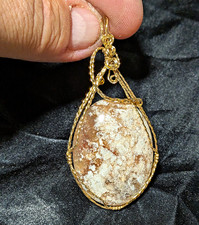Handcrafted Teardrop Gemstone Pendant Bezel Set Gold White Brown