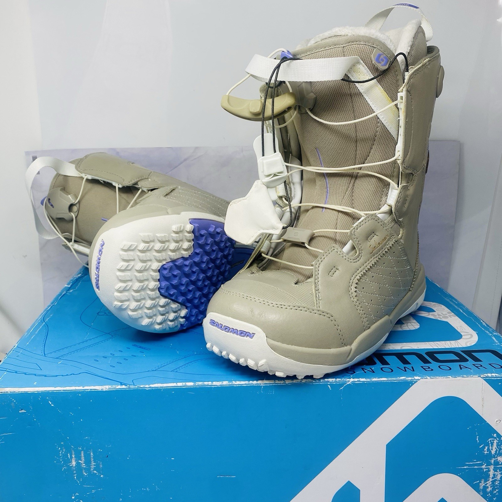 Stivali da snowboard LIKNU Salomon Kalitan donna beige viola taglia 7 M