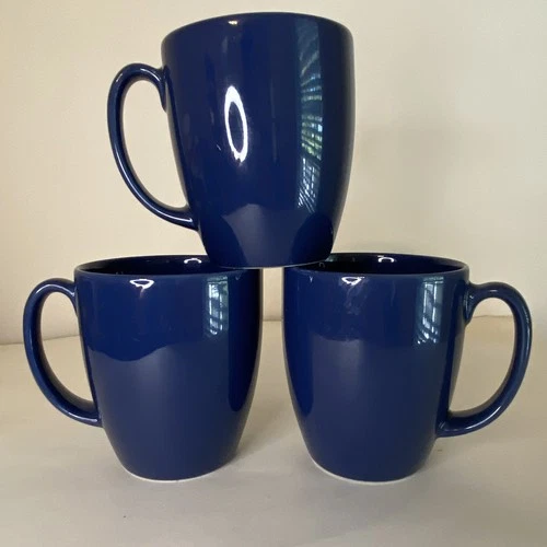 VTG Corelle Dark Blue Stoneware TAIWAN  Coffee Mugs Cups (Set Of 3)