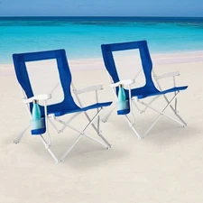 Folding Beach Chair Portable Hard Arm Lightweight Outdoor Seating Set of 2