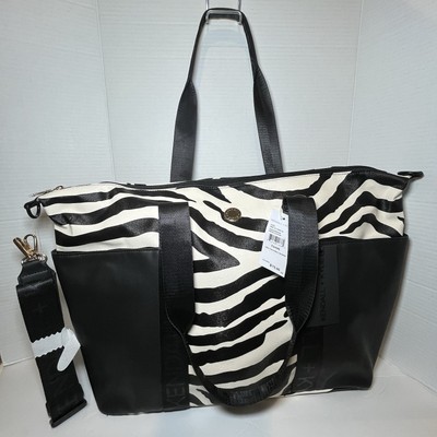 Kendall + Kylie Jenner Large tote handbag zebra print black & white bag travel 
