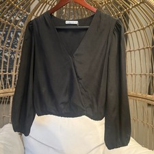 ALICE AND OLIVIA Women's 100% Silk Black Crossover Top Size XS