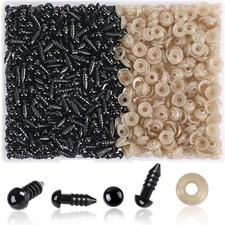 600 Pieces 6MM Safety Eyes with Washers Black Plastic Safety Eyes for Amiguru...