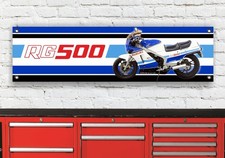 BR568B SUZUKI RG500 FR&Uuml;HES UK BLAU WEISS FLEXIBLES WERKSTATT BANNER SCHILD