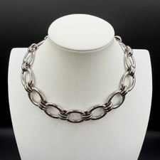 Silver Tone Chunky Oval Link Chain Necklace Statement Vintage Retro Bold Jewelry