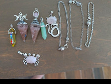 Mixed Lot Silver Tone Necklaces & Pendants w/ Rose Quartz Stone And Bracelets