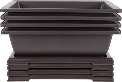 4-Pack 11'' Plastic Bonsai Training Pots with Humidity Trays, Rectangular Planter