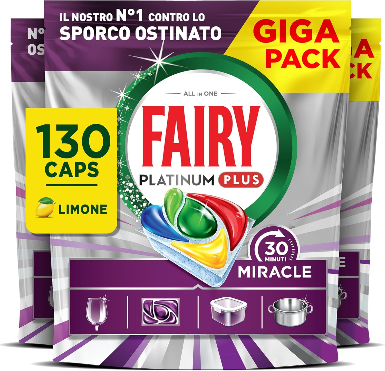 Fairy 30 Minuti Miracle 130 Capsule: Piatti Splendenti a Prova di Foto