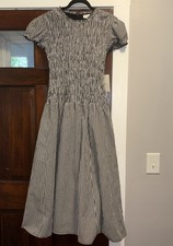 Bohme NWT Womens Sz M Black White Check Gingham Puff Sleeve Cinch Top long Dress
