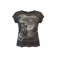 Venezia Blue Canyon Short Sleeve Shirt Top Graphic Women’s Size XL Black