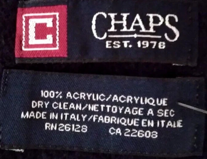 NUEVO CON ETIQUETAS CHAPS Bufanda con Flecos Azul Oscuro Reversible % 100 Acrílico Hecho en Italia Precio de venta sugerido por el fabricante 38 USD Foto 2 de 4