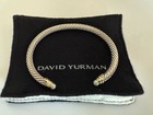 David Yurman Sterling Silver & 14k Gold Pearl 5mm Cable Cuff Bracelet Sz Medium