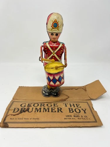 Working - Vintage 1940s Marx Tin Litho Wind Up George The Drummer - Beats Drum