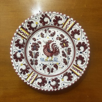Deruta Italian Pottery Orvieto Red Rooster Salad Plate Vintage 8'' Folk  Art