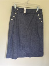 Talbots 8 Denim Bold Buttons Nautical Chambray A Line Skirt New Bellow Knees