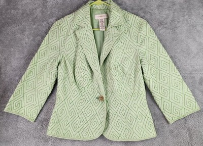 Covington Blazer Womens Small Green Linen Blend Embroidered 90s Retro Jacket