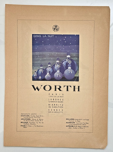 1920's WORTH Dans La Nuit Perfume Art Deco Tipped-In Fashion Print AGB
