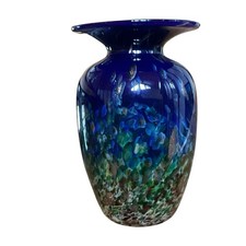 Cobalt Blue Vase Hand Blown Art Glass Swirl Studio Glass Decor 6   Beautiful 