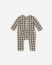 Rylee + Cru Long Sleeve Woven Jumpsuit Charcoal Check 12-18 Months Baby Toddler