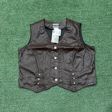 Vintage NWT 90s Rockies Western Faux Leather Vest Brown Womens Size XL USA Made
