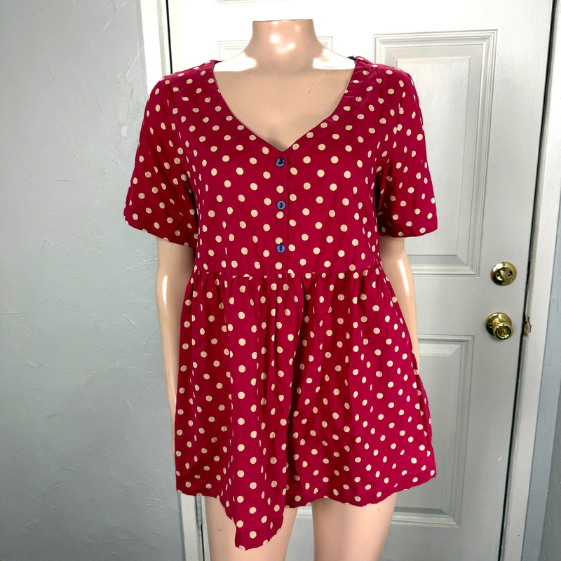 April Cornell Women's Shirt XS Cotton Lagenlook Polka Dot Boho F4-27