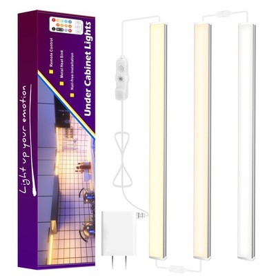 3 PCS 12 Inch Under Cabinet Lights Plug In MultiColor Dimmable Bright Bar