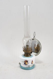 Q45T18 Antike Petroleumlampe Tischlampe 2 tlg Glas und Metall