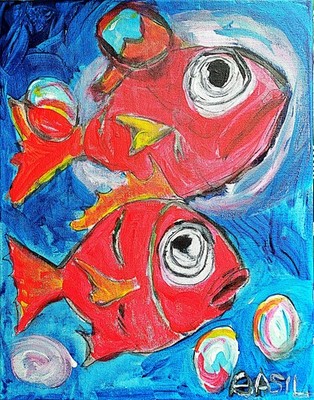 Fishes Colorful Modern Art Acrylic Painting On Canvas 11x14
