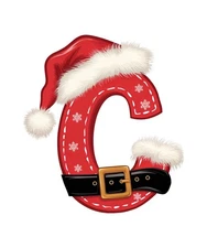 Initial Sticker (3 Inch) Letter C Christmas Holiday Santa Hat Belt Snow Flake !