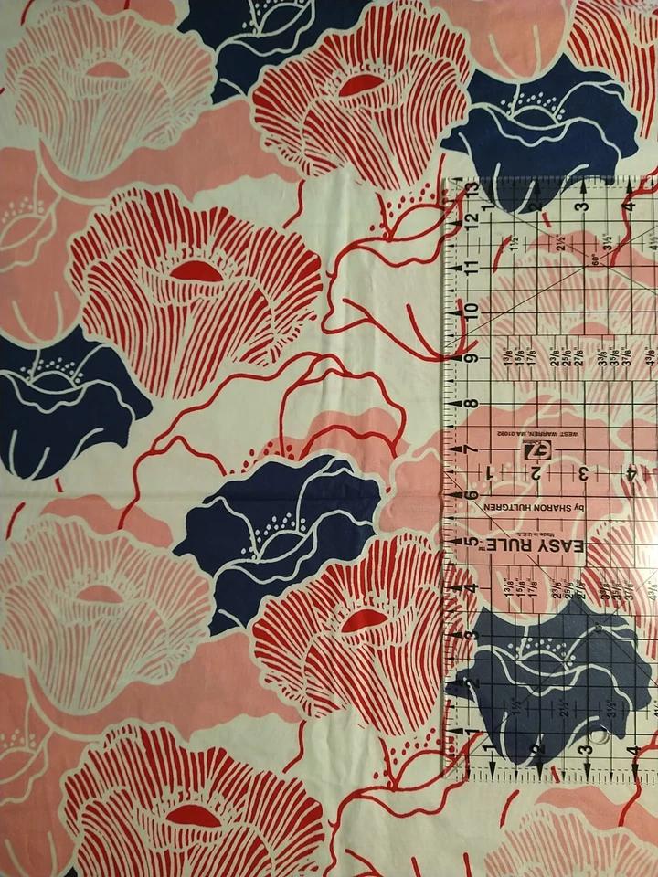 Red Blue Pink Retro Floral Canopy Cotton Quilt Fabric 23"x43" Hobby Lobby - Image 3 of 3