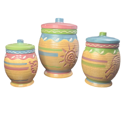 Vintage 2005 WMG'05 Ceramic Southwestern Style Canister Set Aztec