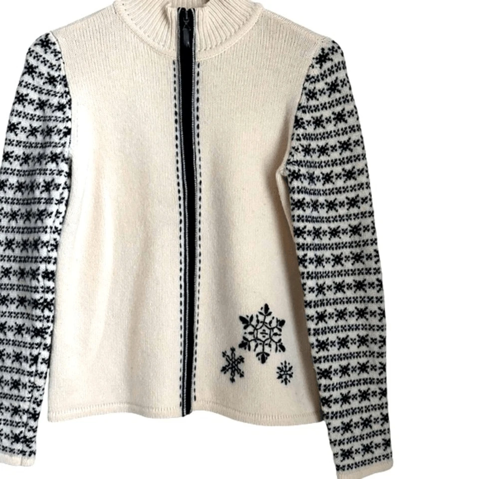 Mujeres Petite M Corderos Lana Cremallera Cárdigan Suéter Fair Isle Noruego Esquí Chalet Foto 3 de 4