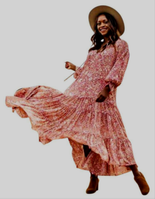 O.P.T Midi Dress Floral Tiered Loose Fit Red Pink Floral Chiffon M NWT |  eBay