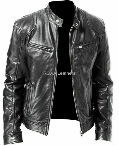 Uomo Originale Vacchetta Vera Pelle Giacca Moto Biker Abbigliamento Casual  Nero | eBay