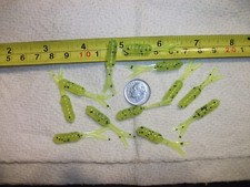 70-1 1/2" CRAPPIE GRUBS-PANFISH-SOFT STINGER-jig-split tails-flukes-minnow-scent