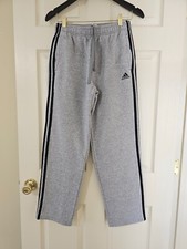 Women's Adidas Heather Gray 3-stripes Cotton Fleece Open Hem Sweatpants Sz.M