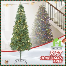 8 FT Artificial Christmas Tree Xmas Holiday Party Décor Green w/Warm Light LED