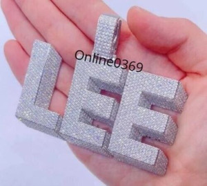 Authentic Men's Tester Pass Moissanite Super Any 3 Letter Pendant White Gold Plated Silver