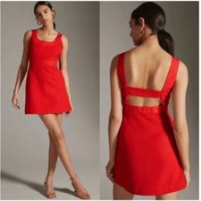 Anthropologie Maeve Mini Dress Size 14 Red Sleeveless Scoop-Neck Pockets NEW