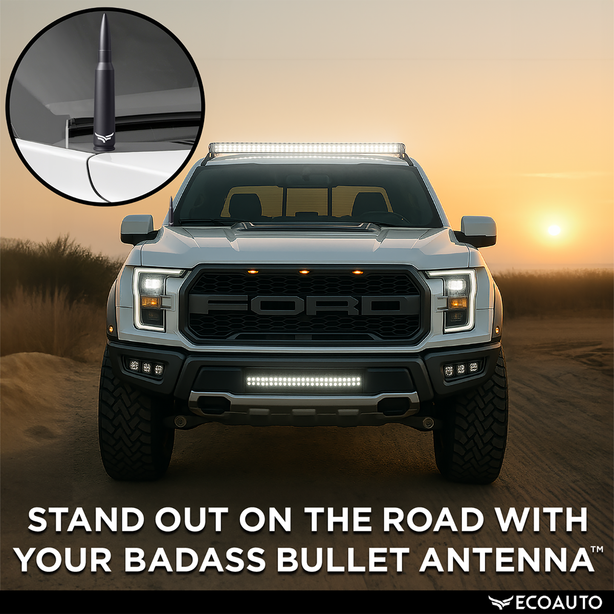 Short Truck Antenna Badass 50 Cal Bullet Antenna - Fits Dodge Ram & Ford F150/F250 (1990-2023) - Anti-Theft Black Aluminum Stubby Antenna F150 - Foto 3