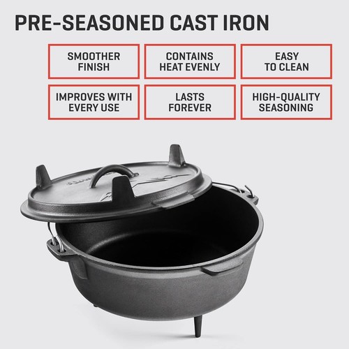 Pre-Seasoned 6Qt Dutch Oven - Versatile Cast Iron Cooking for Camping Adventures - Picture 6 of 10