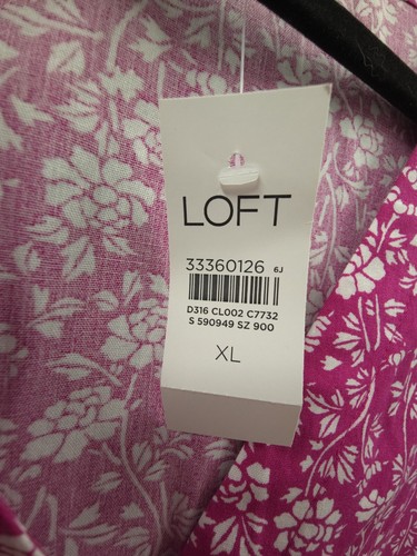 Loft Dress Womens XL Short Sleeve Knee Length Button Up V-Neck Pink Floral NWT - Picture 6 of 14