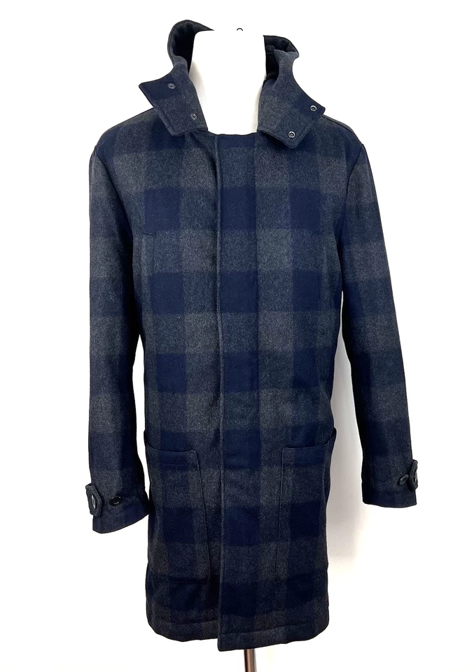 VINCE Checked Faux Shearling Trim Duffle Mens Coat Jacket Wool Blend Size M $895 - Image 2 of 4