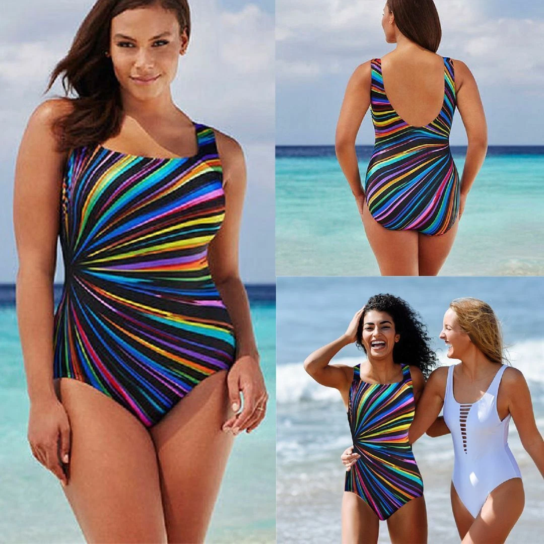 Plus Size Womens Tummy Control Monokini Bikini Swimming Costume